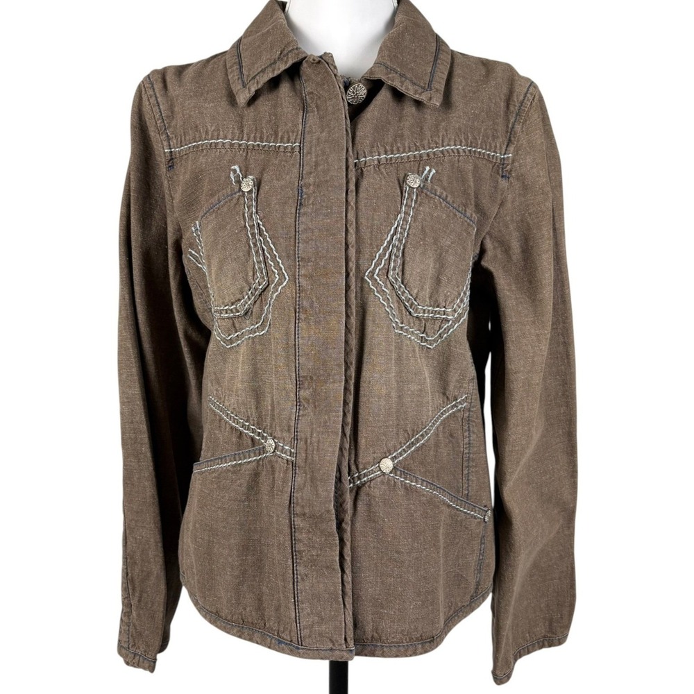 Blue Willis Denmark Western Jacket Womens L Brown Embroidered Linen Blend